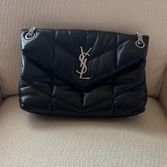 Yves Saint Laurent Black Quilted Shoulder Bag with Silver Accents - Picture 1 of 4